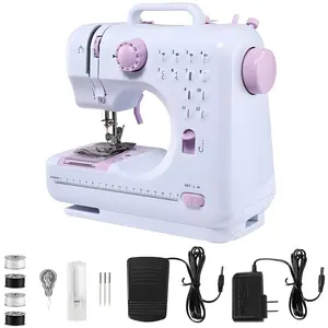 Pro 12-Stitch Electric Sewing Machine with Reverse Function Dual Power Supply for Heavy Duty Denim & Delicate Silk Sewing Projects Sewingmachine