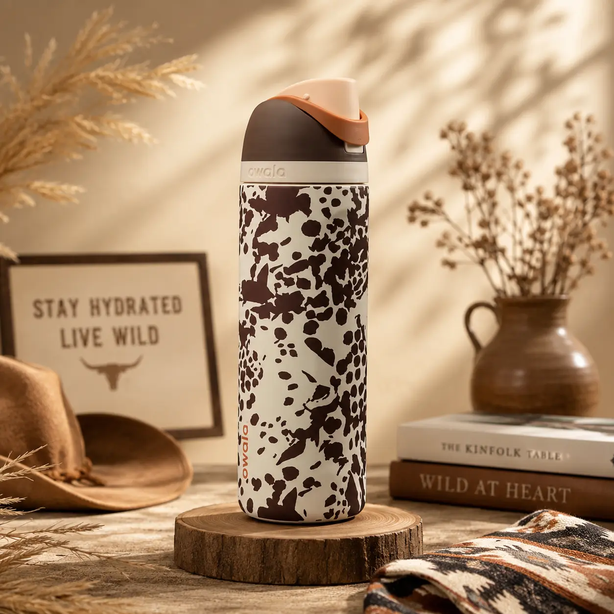 NEW Owala "Cowgirl Core" 24 oz Free Sip ~Special Edition~ Animal Print Cow Brown