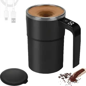 Self-Stirring Magnetic Coffee Cup with Temp Display, Rechargeable Stirring Mug, Portable for Coffee, Milk and Other Beverages (Black)