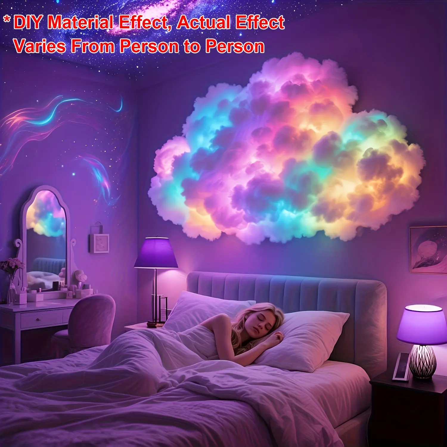 3D Thunder Cloud Night Light with Music Sync Mode - Led Lighted RGB LED Strip DIY kits, USB Powered Wall/Ceiling Mount, Suitable for Home and Party Decoration, Color Changing Ambient Lighting, Curve Design, Interior Led Lights, Led Lights Bedroom