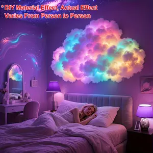 3D Thunder Cloud Night Light with Music Sync Mode - Smart RGB LED Strip DIY kits, USB Powered Wall/Ceiling Mount, Suitable for Bedroom, Game Room and Party Decoration, Color Changing Ambient Lighting, Mood Decorative Lights, Smooth Curve Design