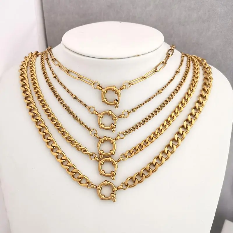 Anchor Clasp Necklace Women Men Choker Stainless Steel Geometric Link Cuba Chain Basic DIY Gold Silver Color Buckle Design