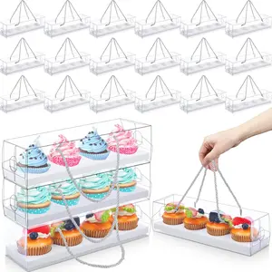 24 Pcs Mother's Day Cupcake Boxes Mother's Day Treat Boxes Clear Cupcake Box with Handle 4 Bakery Cake Box Rectangular Cake Containers for Donuts Pastries Best Mom Gift(White)
