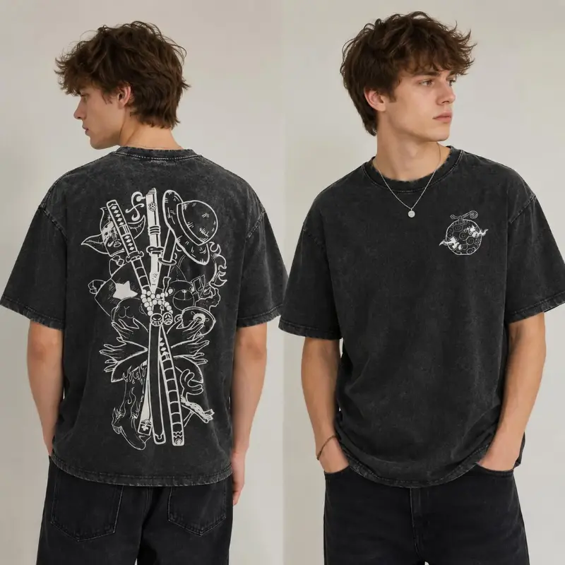 OP Straw Hat Pirates Crew Swords Graphic Shirt, Anime Shirt, Vintage T-Shirt, Vintage 90s Acid Wash Anime Top, Japanese Manga Streetwear Merch, Unisex Cotton Crewneck T-Shirt Menswear Womenswear Streetwear Top
