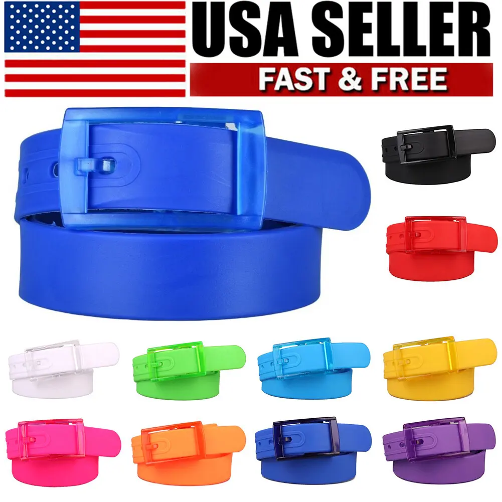 Adjustable Cut to Fit Rubber Plastic Jelly Silicone Casual Belt With Buckle USA