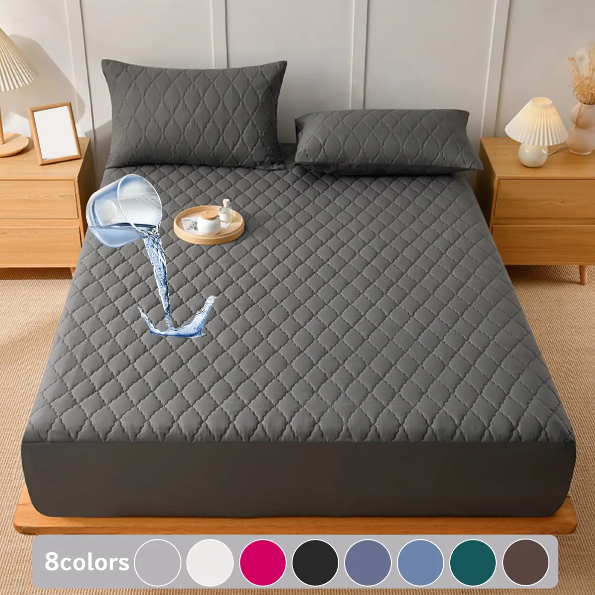 2/3 Piece Waterproof Mattress Pad Protector Set with Deep Pocket (6"-18") Soft Fitted Sheet, Noiseless, Breathable, Stain-Resistant, Machine Washable Mattress Cover, Mattress Protectors for Bedroom, Guest Room, Dorm, Includes Pillowcases