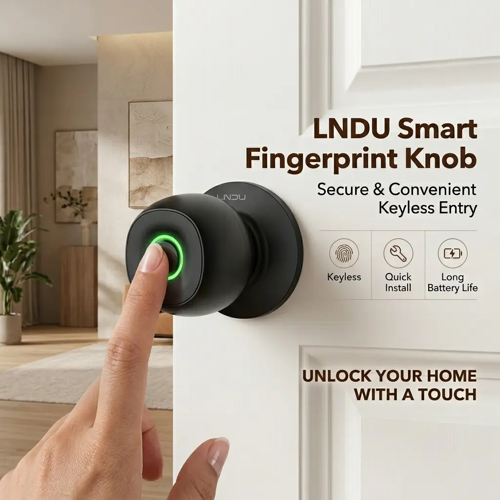 LNDU D500 Secure Smart Knob with 100 Fingerprints & Type-C Quick Charge power bank，Fingerprint, APP, 3 Working Modes All in One，Smart Door Knob for Home & Office | Fast Fingerprint Unlock,Not supported for charging