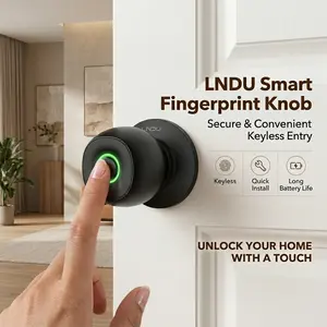 LNDU D500 Secure Smart Knob with 100 Fingerprints & Type-C Quick Charge，Fingerprint, APP, 3 Working Modes All in One，Smart Door Knob for Home & Office | Fast Fingerprint Unlock