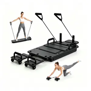 Pilates Core Training Board - Portable Foldable Home Fitness Equipment with Resistance Bands, Multi-Functional Abdominal & Waist Trainer Set extension machine gym