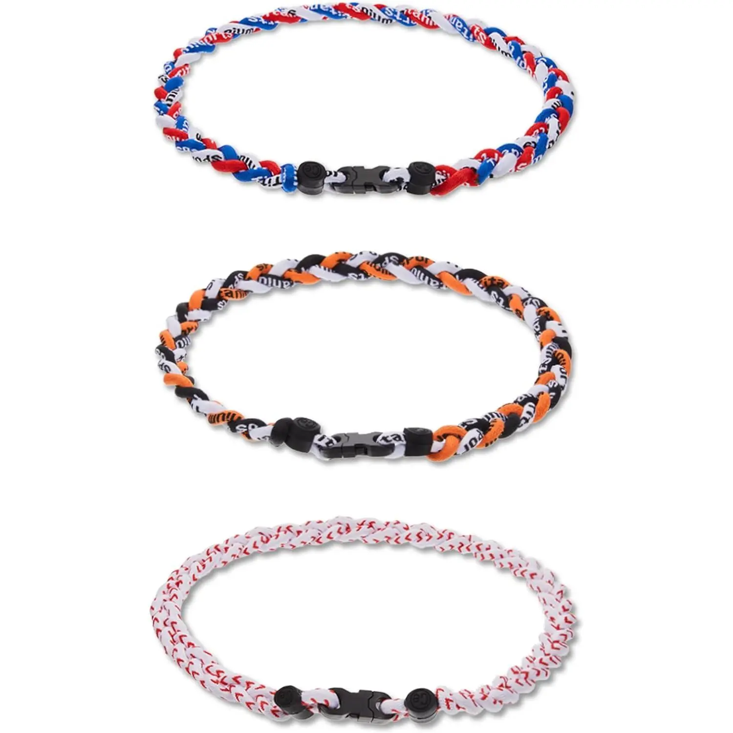 3 counts Baseball Necklaces Three Braided Rope Tornado Necklaces Sports Titanium Necklace Baseball Rope Necklaces for Boys Men Player Softball Fans Sports