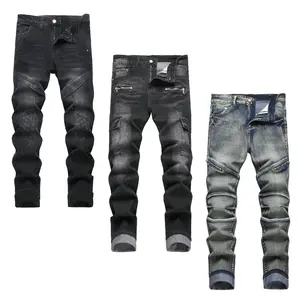 JUNBAOSS Men's Multi Pack Biker Zipper Deco Jeans, Mens Slim Fit Stretch Jeans Ripped Skinny Jeans for Men, Casual Fashion Straight Leg Comfort Flex Waist Cargo Denim Pants, Menswear Trouser Streetwear Jean SpringStatements