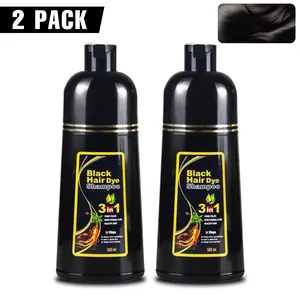 (2 PACK) 3 in 1 Hair Dye Shampoo - Can Cover Gray Hairs, Herbal Ingredients, Contains Ginseng Extract, Natural Haircoloring, Black Hairdye, 500ml