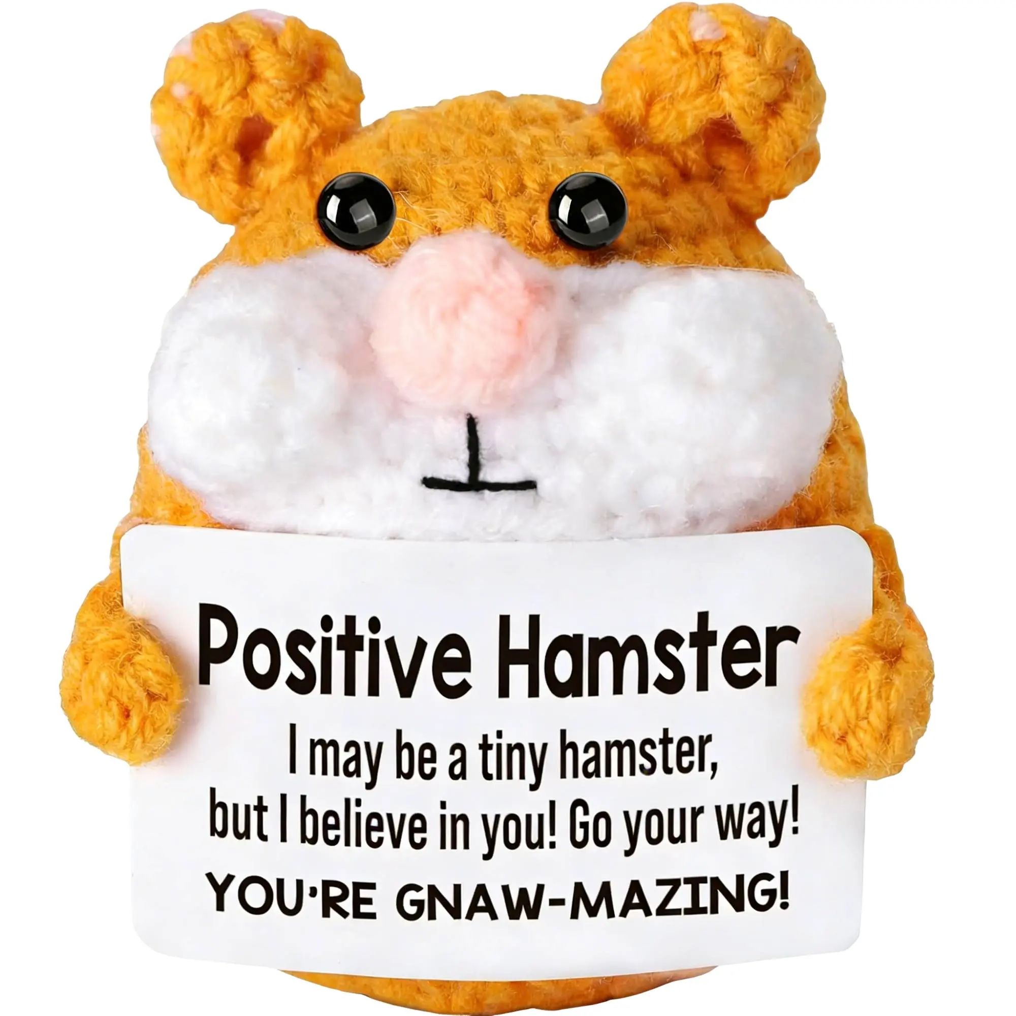 Positive Crochet Animal Handmade Hamster Plush Toy, Amigurumi Stuffed Animal, Cuddly Stuffed Animal, Fun Valentine's Day Emotional Support Gift, Birthday Present for Teens Boys Girls Men Women, Soft Cuddly Gift