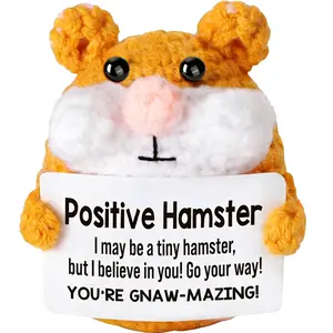 Positive Crochet Animal Handmade Hamster Plush Toy, Cuddly Stuffed Animal, Fun Valentine's Day Emotional Support Gift, Birthday Present for Teens Boys Girls Men Women