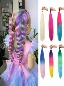 Long Hair Ponytail Christmas Color Party Boxing Braids for Kids, Elastic Rubber Bands, Fake Hair Extensions, Synthetic Fiber, Hair Accessories, Elastic Hair Accessory