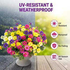 4pcs UV-Resistant Colorful Decorative Artificial Bouquet Set with Short Branches, Natural-Look Eucalyptus & Faux Greenery, Artificial Outdoor Flowers, Outdoor Fake Flowers for Home Garden, Wedding Decor
