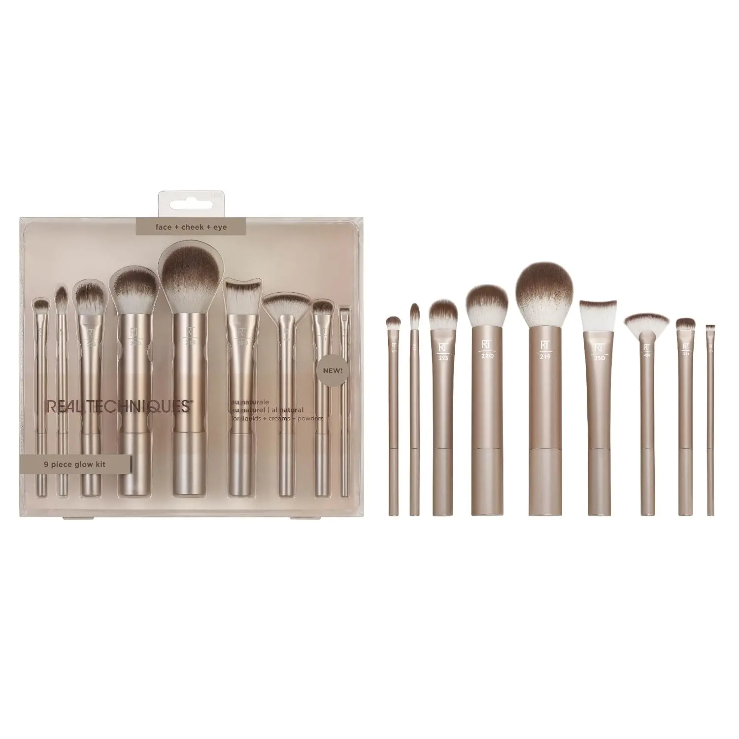 Real Techniques 9 Piece Au Naturale Makeup Brush Set | Full-face looks anywhere with a travel makeup brush set, powder brush and concealer brush with vegan bristles