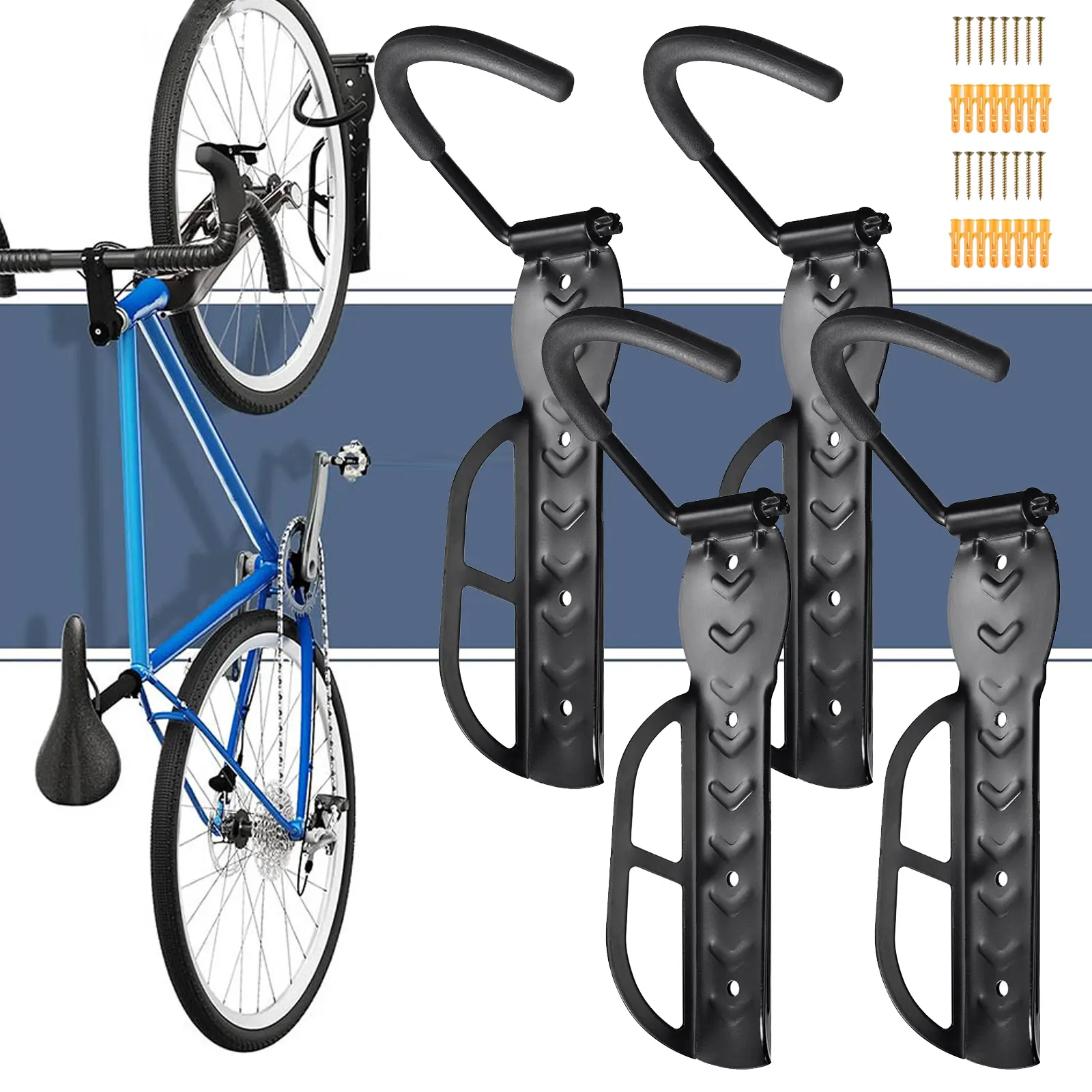 1/2/4 Pack Bike Rack Garage Wall Mount - Vertical Bike Storage Rack Bicycle Hanger for Indoor Garage Shed - Heavy Duty Holds up to 67 lb with Screws