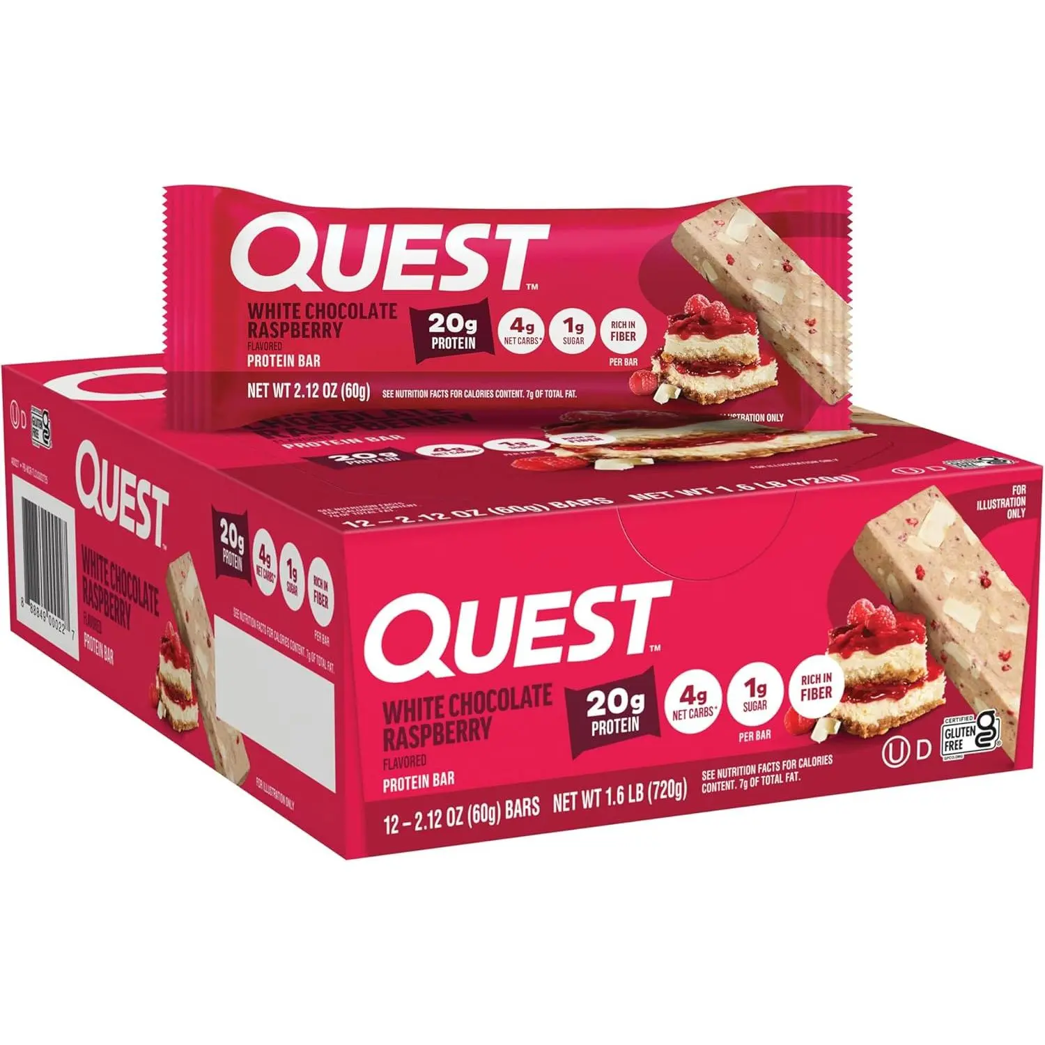 Quest Nutrition White Chocolate Raspberry Protein Bars – High Protein, Low Carb Bars (12 Count)