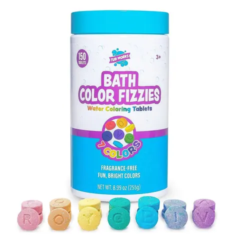 Tub Works Unisex Children's Dissolvable Colorful Fizz Bath Toy Tablets - 150-Count, Non-Toxic, Fragrance-Free, 7 Vibrant Colors, Mess-Free Bathtime Fun, Number Learning, Cognitive Skill Enhancement, Skin-Cleansing Soap, Creative Bathtime Activity