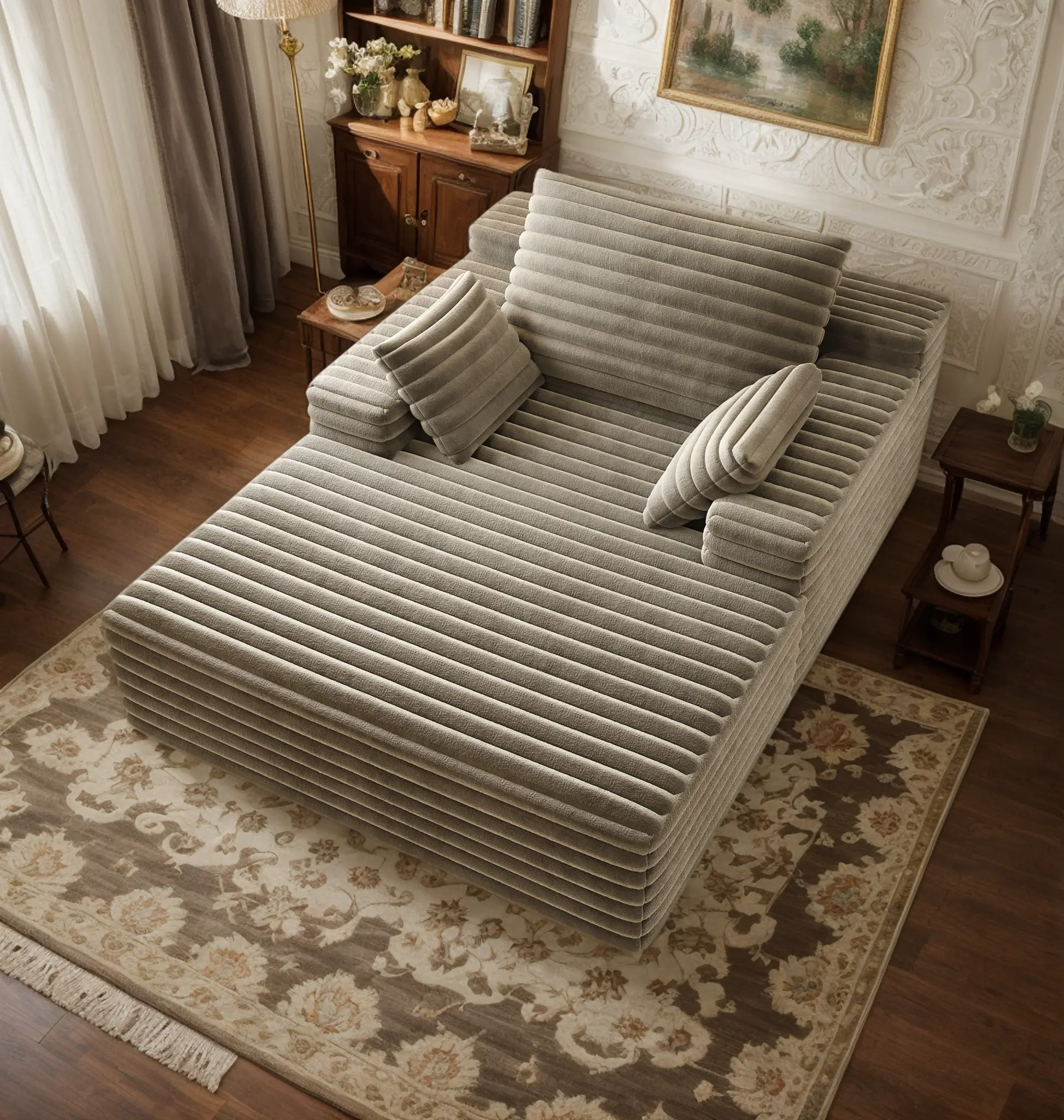 Eyisean 63-in Corduroy Convertible Sleeper Sofa Bed - Oversized Single Lounger Furniture, Sponge-Upholstered Boneless Deep Seat, Wide Armrests, No Assembly, Stable Heavy Duty Support, Throw Pillows, Modern Living Room/Bedroom Small Space In-a-Box, 600 Lbs