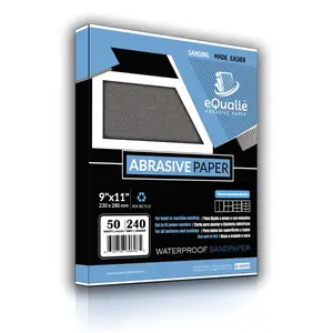 Equalle Abrasive Paper 240 Grit Sandpaper Sheets 50 Pack 9x11 in Wet or Dry Use Waterproof Latex Backed C Weight Paper for Wood Metal Plastic