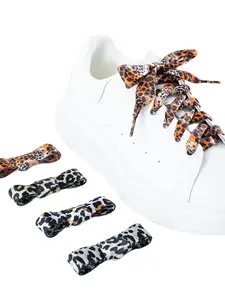 4 Pairs Wide 2cm Leopard Print Flat Shoelaces Long 120cm Satin Shoe Laces, Casual Style All Seasons, Non-Ca Prop 65