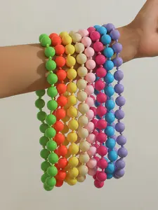 Bohemian Style Round Geometric Acrylic Bead Necklace, Handcrafted Summer Beach Jewelry for Women, Perfect for Daily Wear and Festivals