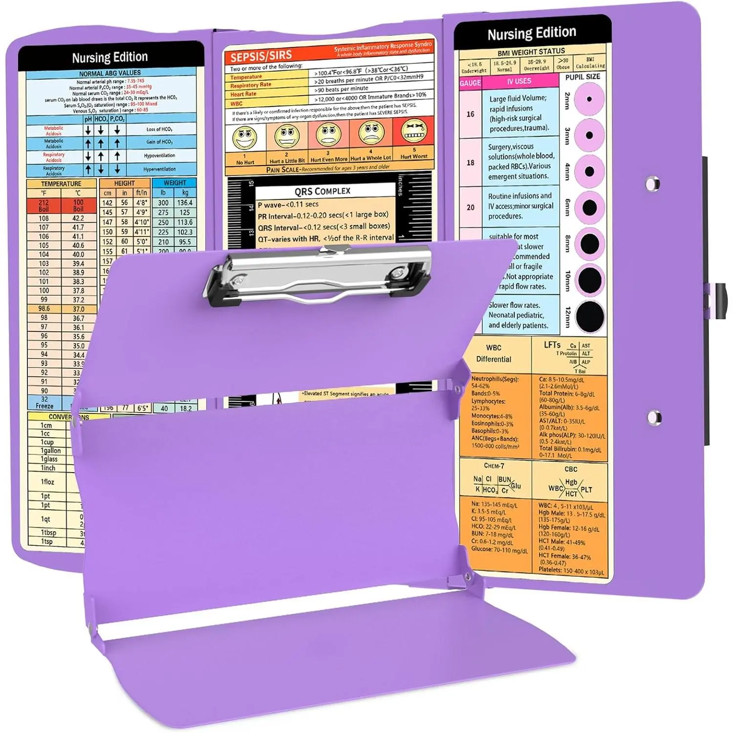 Nurse Clipboard  Clipboard Foldable: Folding Clipboards with  Edition Cheat Sheets 3 Layers Trifold Clipboard Pocket Size Aluminum Clinical Clipboard for  Students  Purple