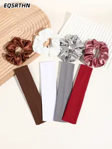 8pcs women's solid color simple hair accessories set, including hair band and hair ring