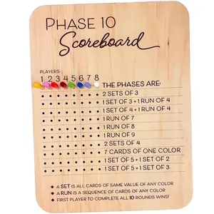 Wooden Scoreboard Set with 10 Slots and 8 Colorful Pins, Board Game Accessories, Board Game Prop, Strategy Board Games, Fun Tabletop Card Games, Perfect for Parties and Family Entertainment