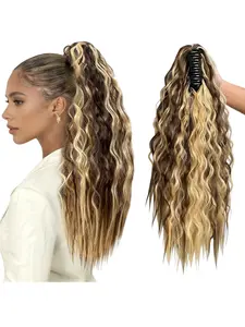 New Women's Corn Curl Puffy Water Wave Curly Wig, Natural Clip-In Ponytail Braid Long Curls, All Seasons Hair Extension Pieces, Synthetic Wavy Hair, Bohemian Curls