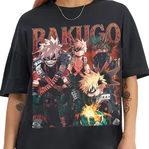Women's Limited Bakugo Katsuki Short-Sleeve Graphic T-Shirt - Vintage Retro Classic Casual Streetwear Anime Unisex Gift for Otakus