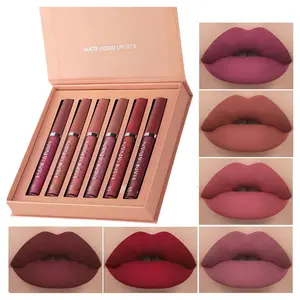 Long-lasting Matte Lip Gloss set, 6 pieces/box, Waterproof Lip Glaze, Moisturizing Non-Stick Cup Nude Lipstick, suitable for all occasions, Great Gift Set for Girls, Valentine's Day gift