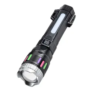 2400 Lumen Tactical Flashlight with Built-in Lighter, Digital Display of Power, Rechargeable, Zoomable, IPX4 Waterproof, Adjustable Brightness Flashlight for Outdoor Survival Camping