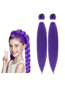 Purple Braiding Hair 24 Inch 2 Packs Yaki Straight Synthetic Hair Pre Stretched Braiding Hair for Halloween, Cosplay, Everyday & Special Events - Women's Hair Extensions, Costume Hairpiece, Festive Hairstyle, Synthetic Hair Pieces, Synthetic Braided Hair