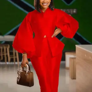 Spring/Summer 2025 New Two-Piece Pants Set for Women – Solid Satin Blouse and Long Trousers, Fashionable African Style, Suitable for Office Work, Matching Set, Lightweight Suit, Short Sleeve