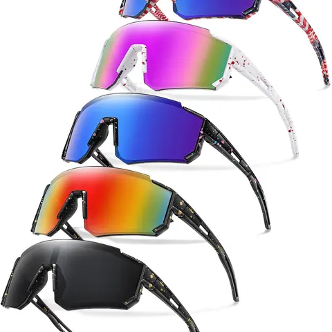 Unisex Random Pattern Polarized Biking Cycling Sunglasses, 5 Counts/set UV Protection Outdoor Adventure Sports Sunglasses, Shades, Sports Eyewear for Men & Women, Suitable for Outdoor Sports