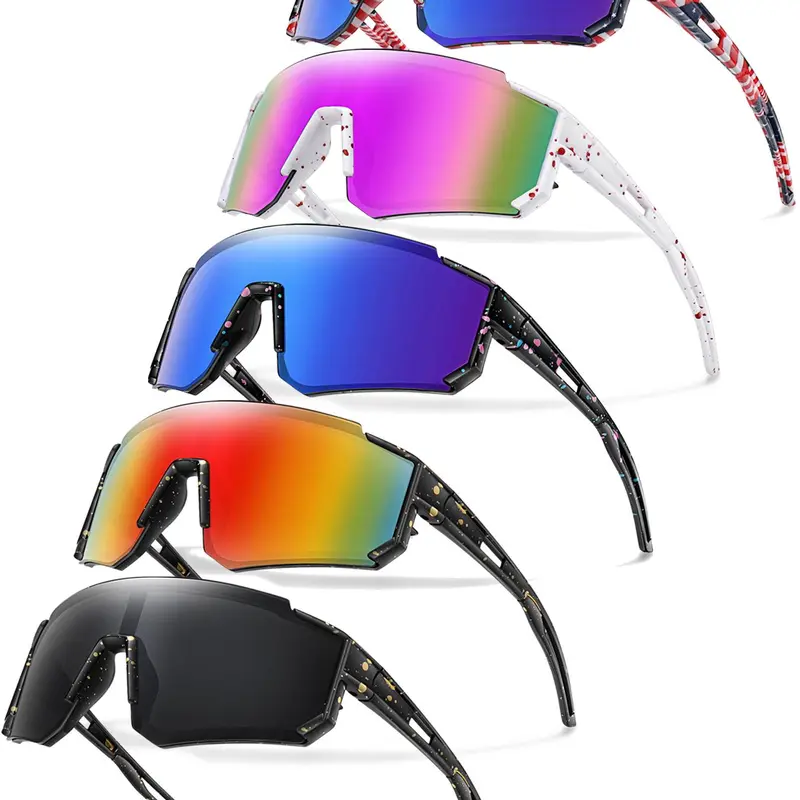 Unisex Random Pattern Polarized Biking Cycling Sunglasses, 5 Counts/set UV Protection Outdoor Adventure Sports Sunglasses, Shades, Sports Eyewear for Men & Women, Suitable for Outdoor Sports