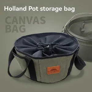 Do-28-Bk Outdoor Camping BBQ Storage Bag, Camping Kitchenware, Dutch Oven Canvas Bag, Cookware Organizer Pouch, Handheld Carryall, Outdoor Camping Supplies