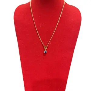 Evil Eye Design Necklace Chain Gold Plated with Blue Gemstone Pendant Jewelry Accessory