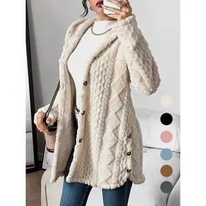 Women's Solid Color Fuzzy Hooded Jacket, Casual Long Sleeve Outerwear for Daily Wear, Ladies Clothes for All Seasons, Winter Womenswear