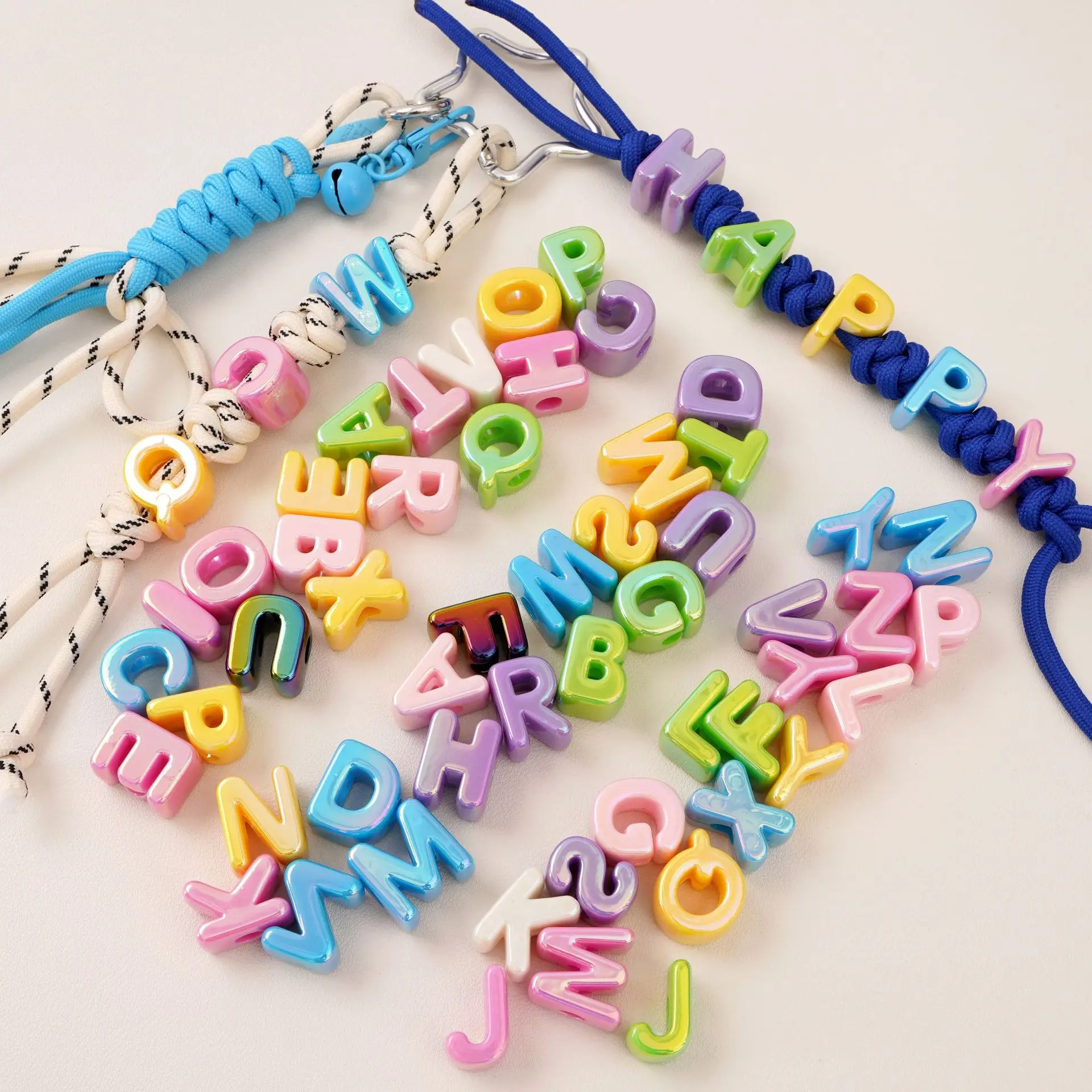 50pcs Rainbow Letter Beads, Large Hole Acrylic Alphabet Beads for Bracelet Making DIY Jewelry Supplies, Name Keychains