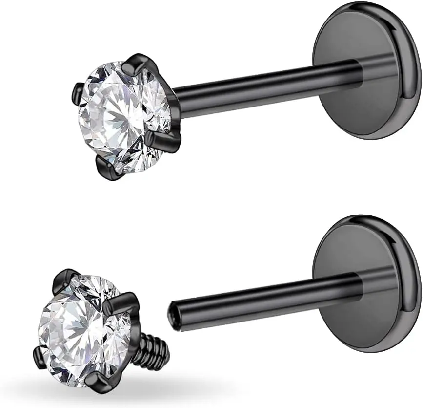 black, 18g, 6mm bar, 6mm gem