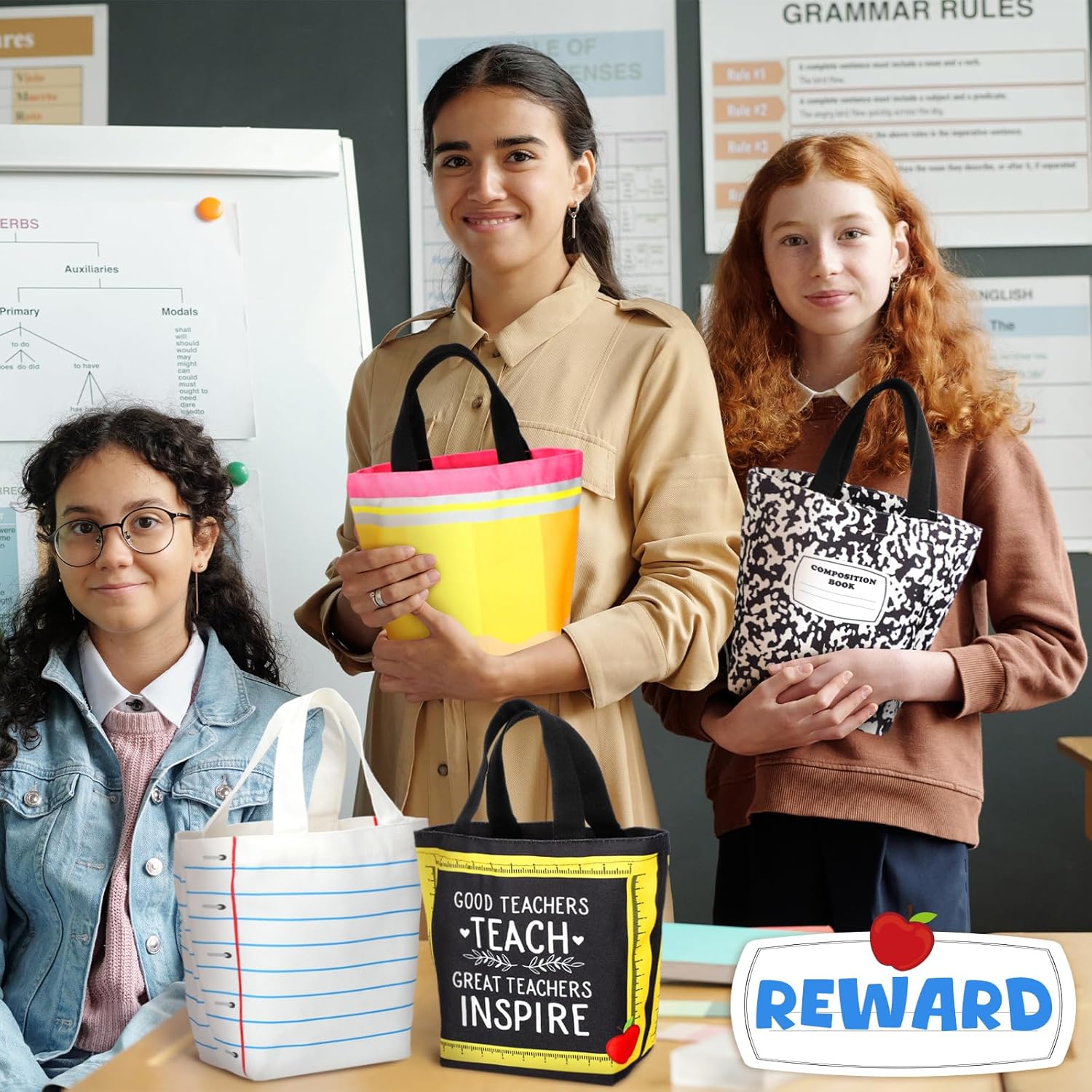 6/12 Pcs Back to School Teacher Gift Bags Canvas Tote Bags with Pencil Crayon Marble Notebook Apple Pattern Thank You Gift Handbags for Teacher Student,School Study Supplies,Welcome First Day of School Teacher Appreciation Class Rewards Graduation Gift 6/12 Pcs Back to School Teacher Gift Bags Canvas Tote Bags with Pencil Crayon Marble Notebook Apple Pattern Thank You Gift Handbags for Teacher Student,School Study Supplies,Welcome First Day of School Teacher Appreciation Class Rewards Graduation Gift