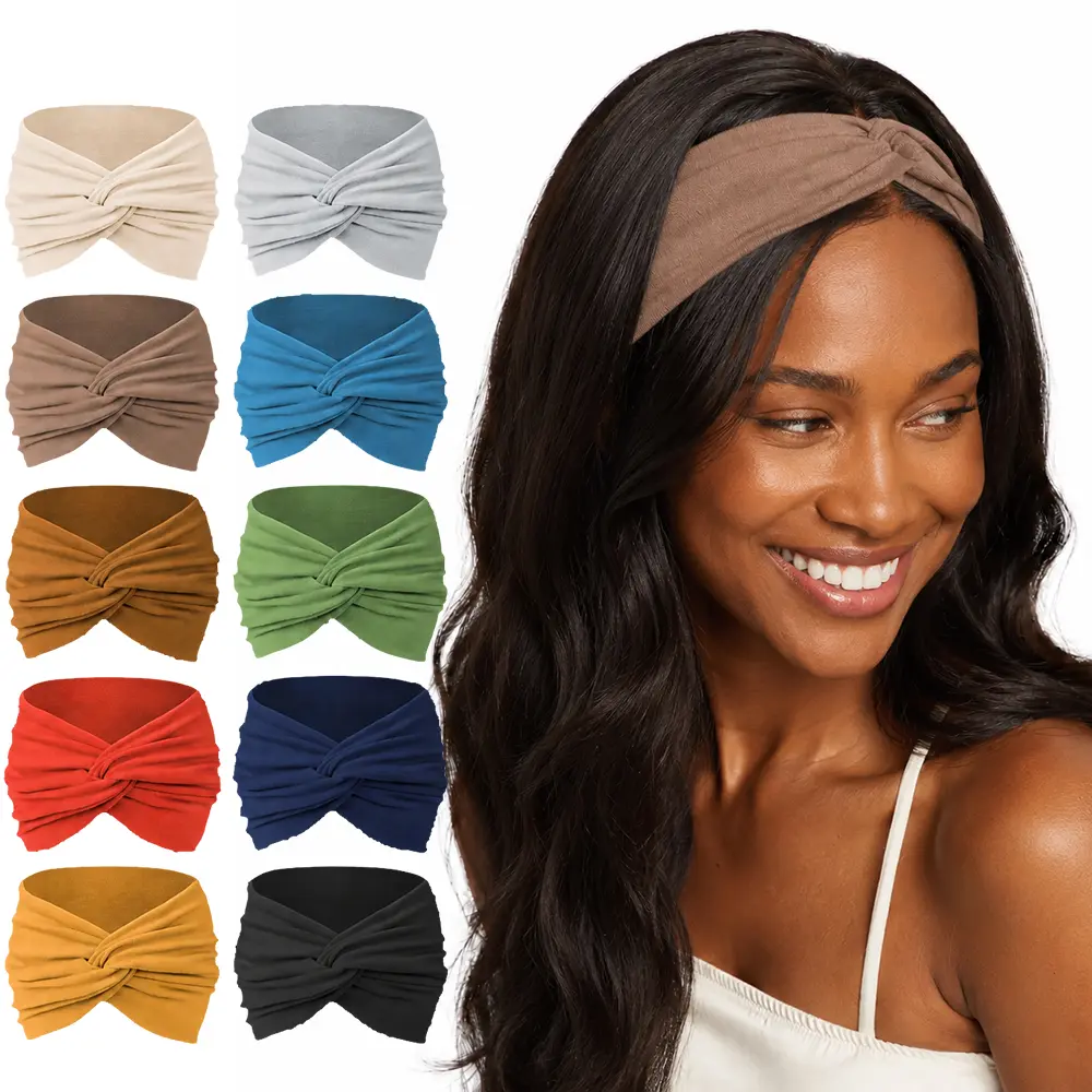 10 Pcs Women's African Wide Elastic Fashion Headbands, Sweatband Headband Turbans for Ladies, Stretch Non-Slip Sport Workout Hair Wraps