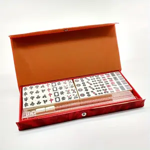 144 Long Box Model Cards Mahjong Travel Mahjong Mini Portable Includes 4 Card Rulers, 3 Dice, 1 Storage Box，Perfect for Family Gatherings & Game Nights