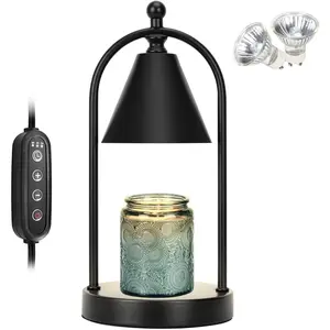 Candle Warmer Lamp with Timer, Electric Black Candle Warming Light for Bedroom, Dimmable Wax Melts Warmer for Home Decor Beside Lamp Gifts for Women (2 Bulbs Included)