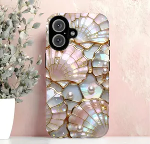 Polycarbonate Shockproof iPhone Case - Pearl Seashell Coastal Cellphone Cover, Beach Aesthetic Protection, Ocean-Themed Tech Accessory, Cute Summer Vacation Gift for Her