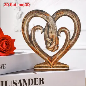 Heart Hand-In-Hand Wooden Statue, Simple Home Decor Figurine, Wedding Anniversary Gift, Valentine's Day Decoration, Hotel Interior Design, Wooden Sculpture, Home Decor Ornament